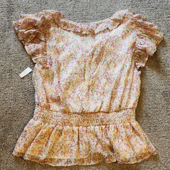 Parker Pink and Cream Floral Ruffle Blouse - Picture 6 of 7